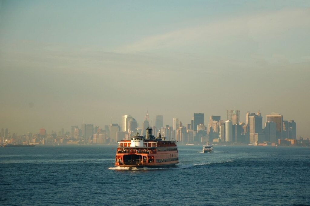 ferry with manahatan back